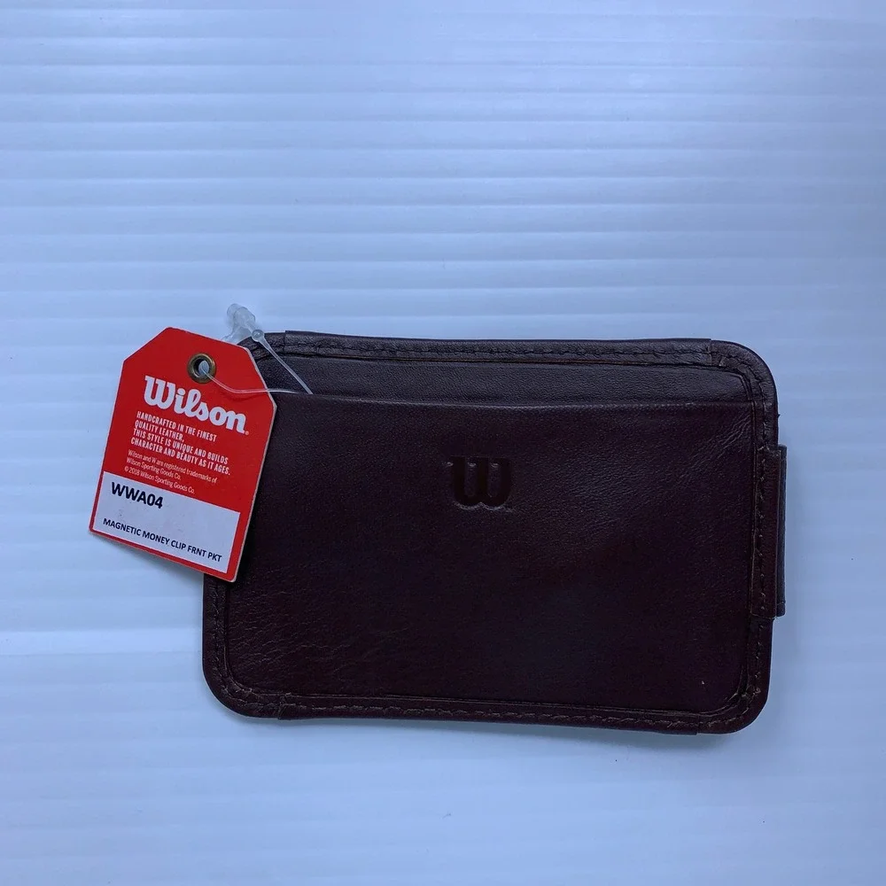 Wilson Mens OS Brown Leather Magnetic Front Pocket Money Clip Wallet NWT